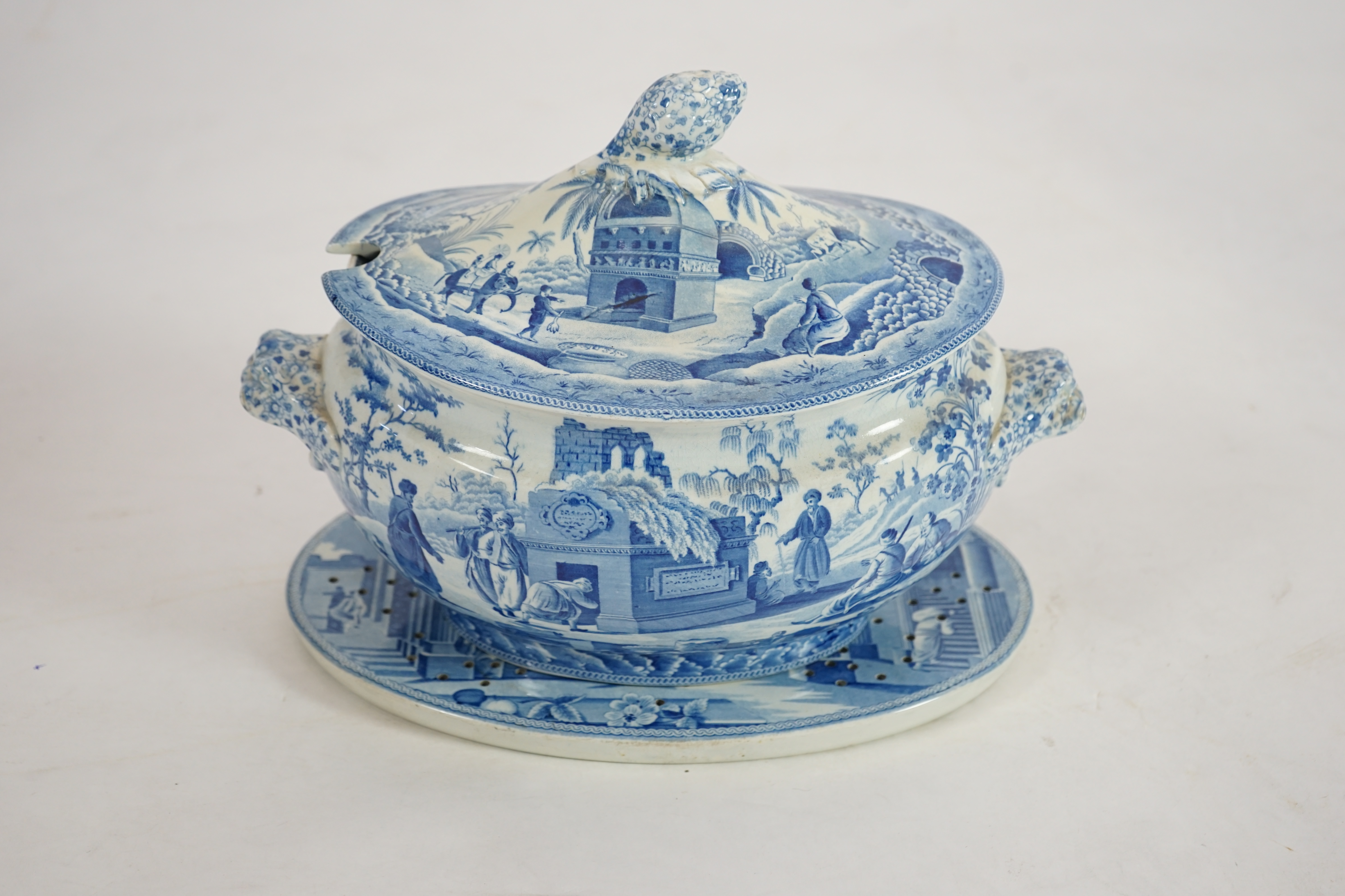 A Spode blue and white Caramanian pattern soup tureen and cover, c.1810